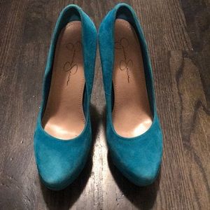 Jessica Simpson platform teal heels